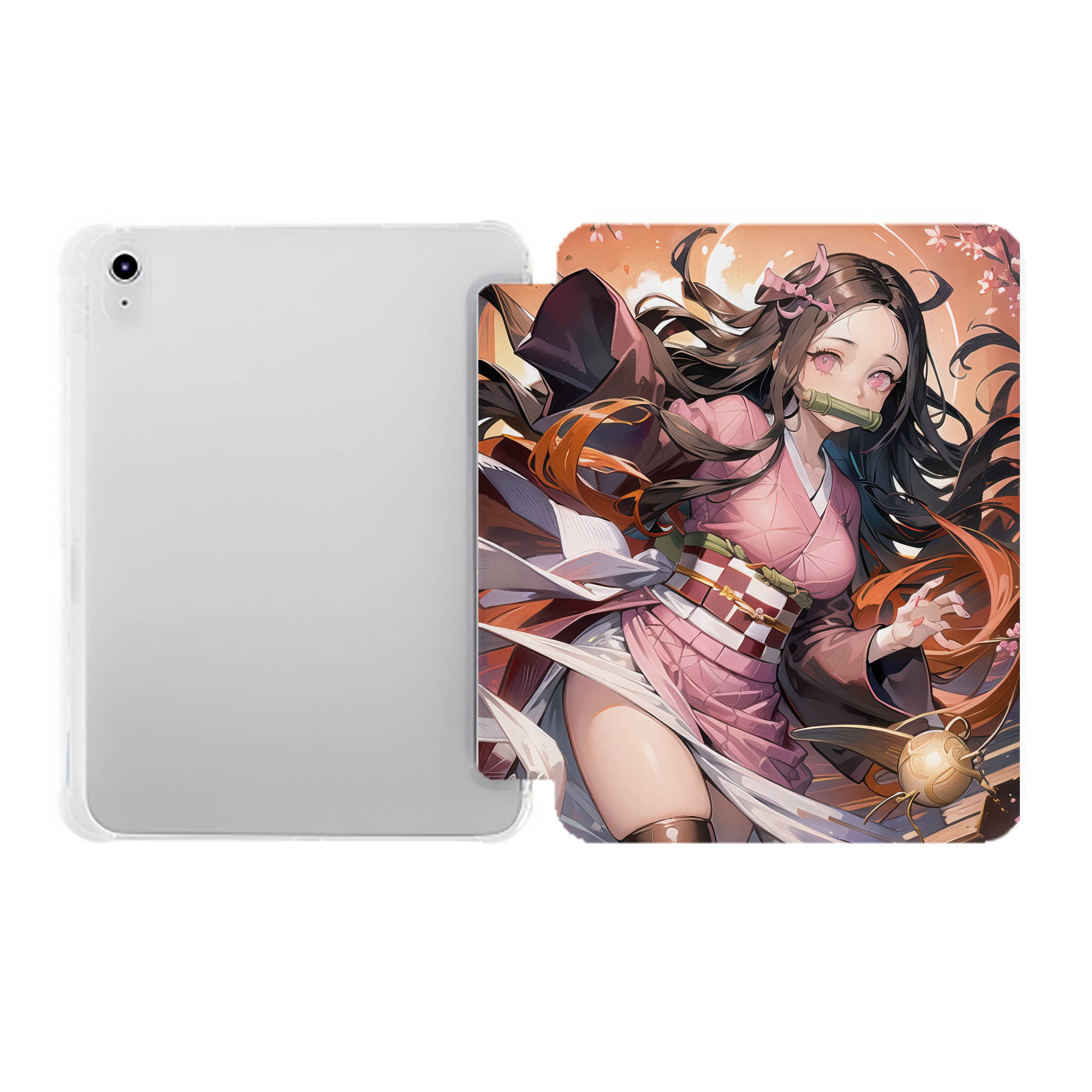 （画像用） 鬼滅の刃（きめつのやいば）竈門 禰󠄀豆子／かまど ねずこ Kamado Nezuko IPad ケース ペン収納付き 三つ折りスタンド PUレザー×シリコン 対応機種9.5/10.5/10.9インチ